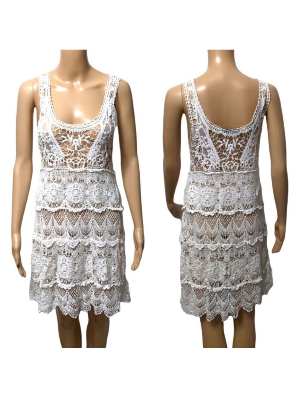 DULCIE White Crochet Lace Doily Dress S